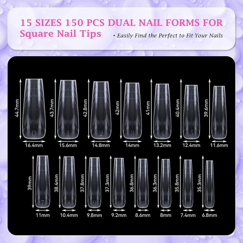 Outopen 150pcs Long Coffin Nail Forms for French Nail Extension, Thicken Clear Coffin Nail Mold for Polygel Acrylic Extension, Full Cover Fake Press On Nail Molds, 15 Sizes - Image 4